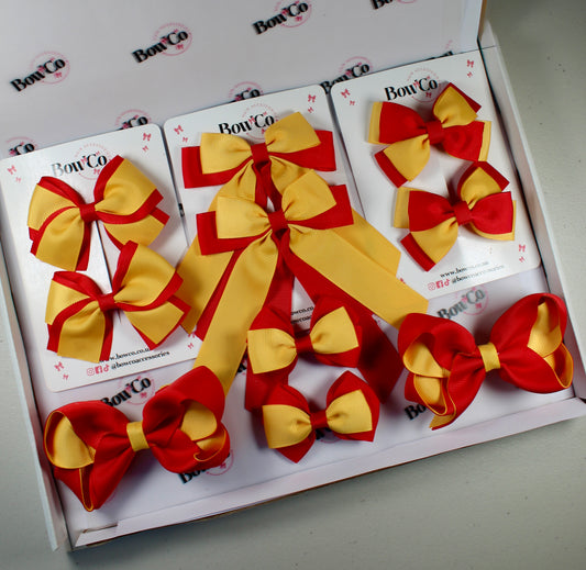 School Bow Bundle Saver - 10 Pack - Red and Yellow Gold - Clip