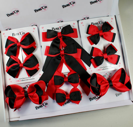 School Bow Bundle Saver - 10 Pack - Red and Black - Clip