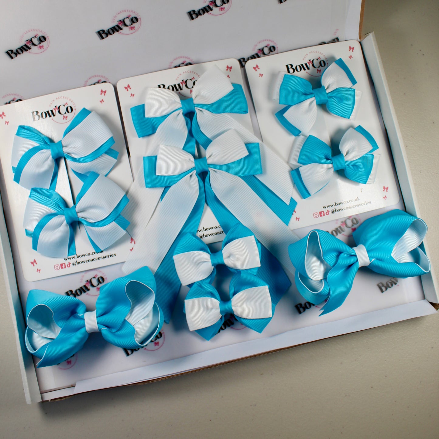 School Bow Bundle Saver - 10 Pack - Turquoise and White - Clip