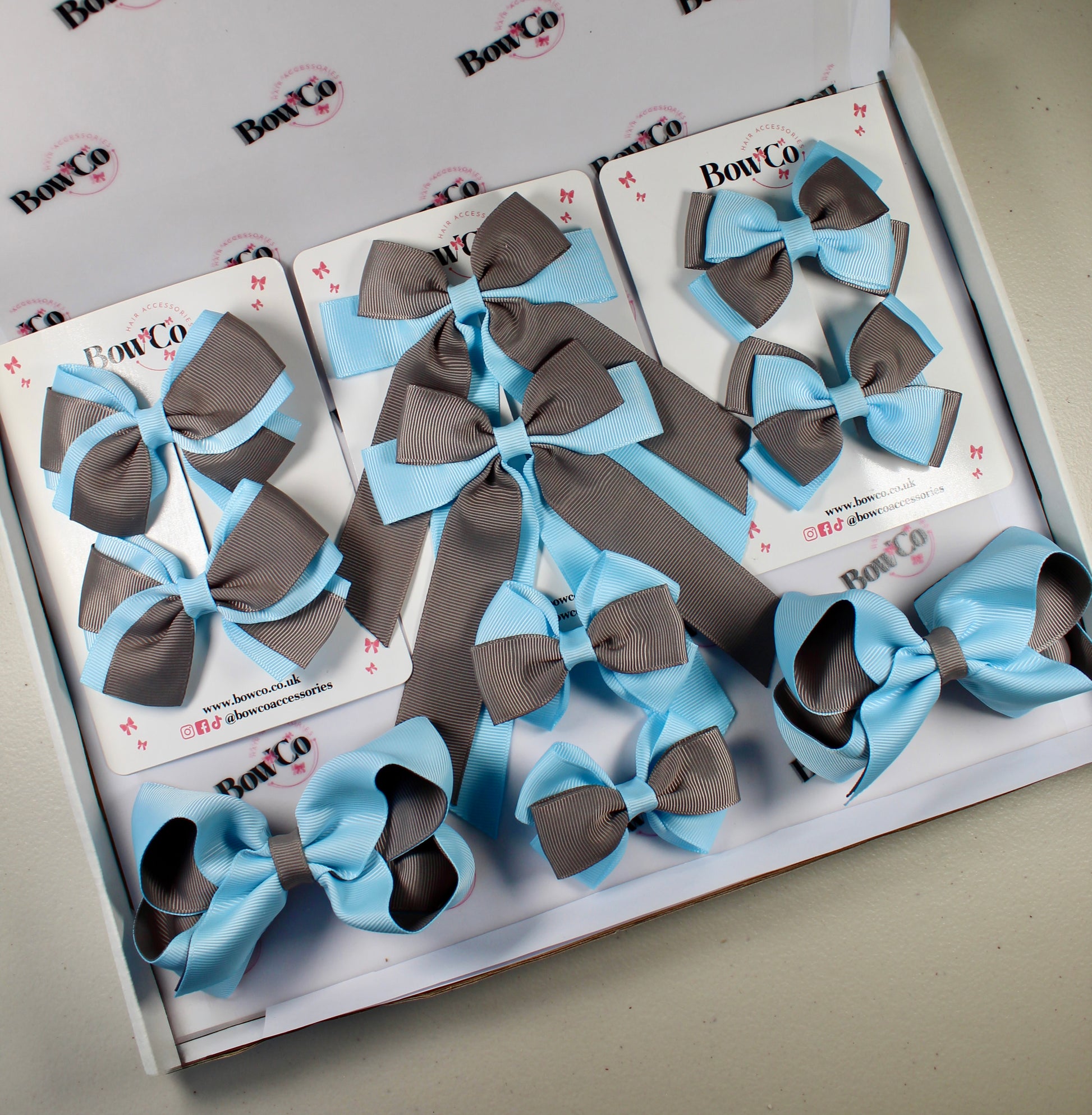 School Bow Bundle Saver - 10 Pack - Blue Topaz and Grey - Clip