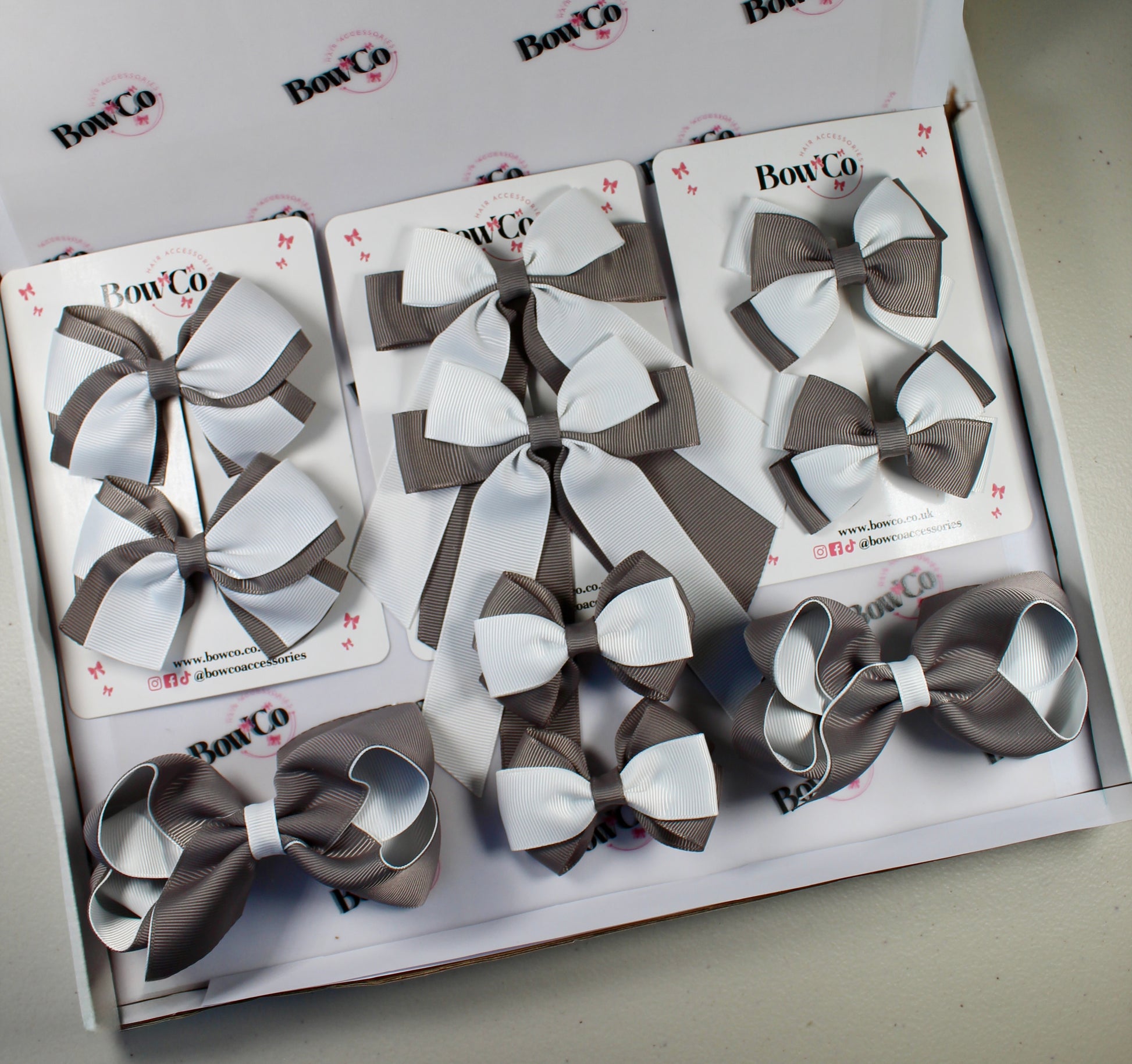 School Bow Bundle Saver - 10 Pack - Metal Grey and White - Clip