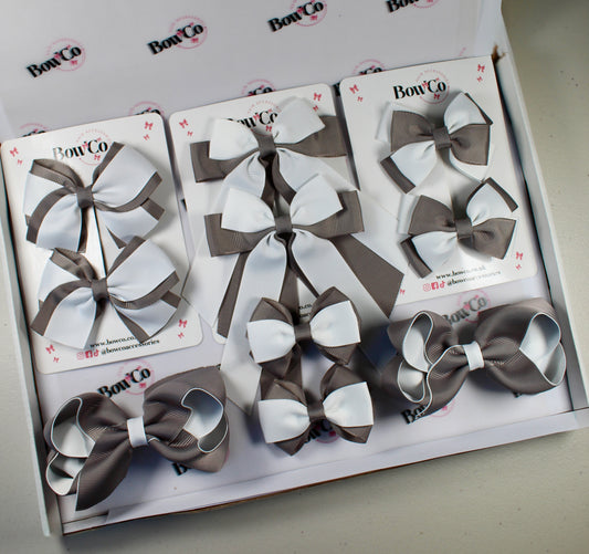 School Bow Bundle Saver - 10 Pack - Metal Grey and White - Clip