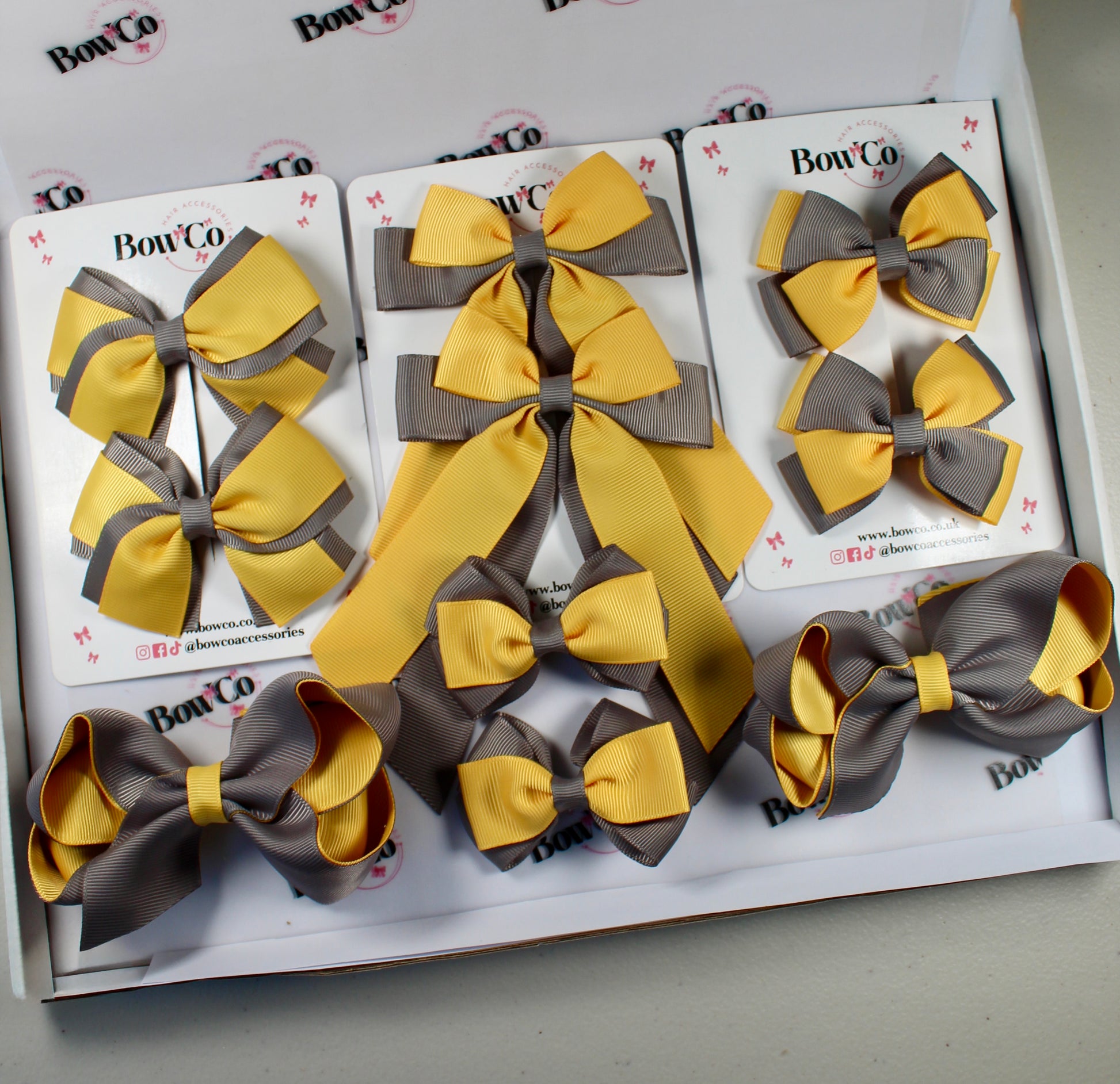 School Bow Bundle Saver - 10 Pack - Metal Grey and Yellow Gold - Clip