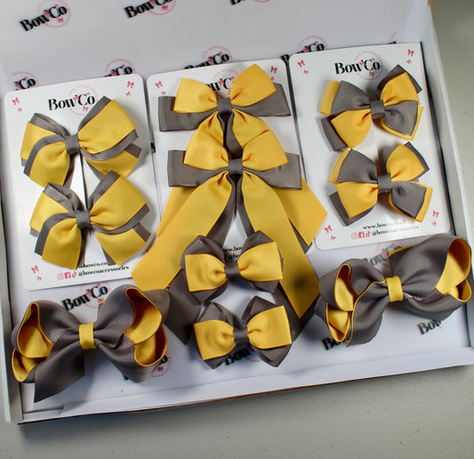 School Bow Bundle Saver - 10 Pack - Metal Grey and Yellow Gold - Clip
