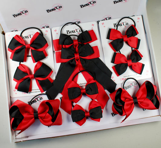 School Bow Bundle Saver - 10 Pack - Red and Black - Elastic
