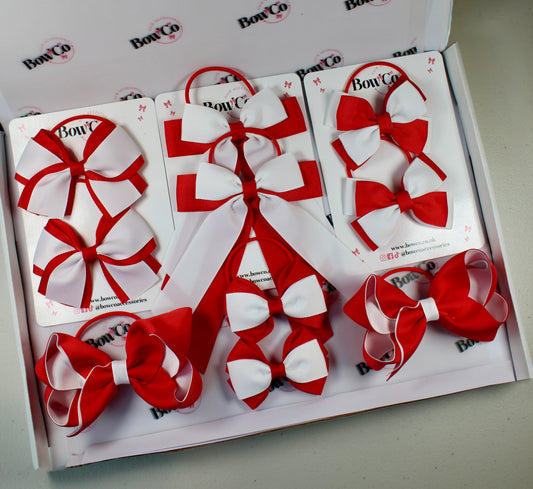 School Bow Bundle Saver - 10 Pack - Red and White - Elastic