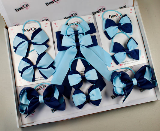 School Bow Bundle Saver - 10 Pack - Navy and Blue Topaz - Elastic