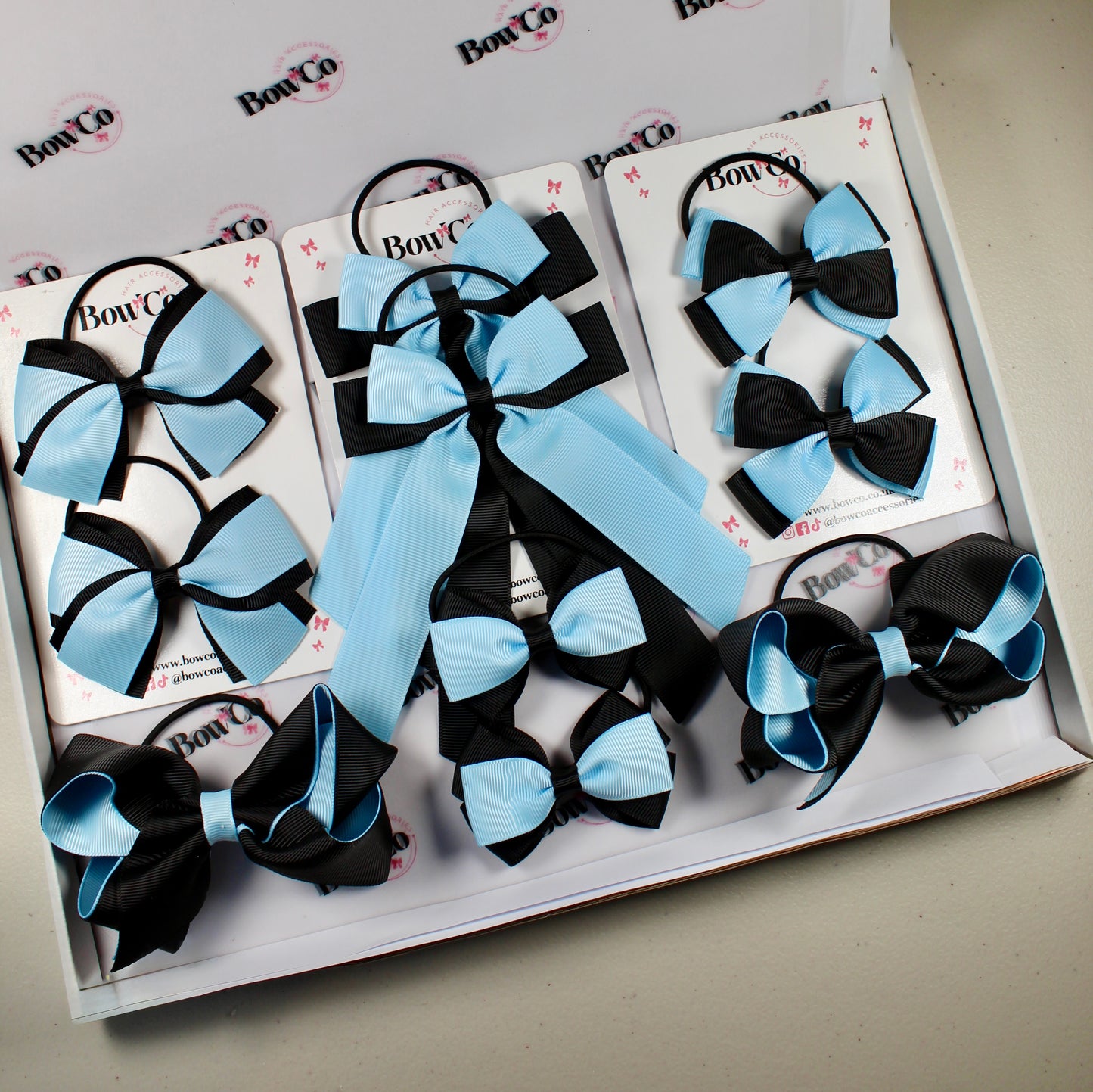 School Bow Bundle Saver - 10 Pack - Black and Blue Topaz - Elastic