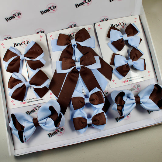 School Bow Bundle Saver - 10 Pack - Bluebell and Brown - Clip