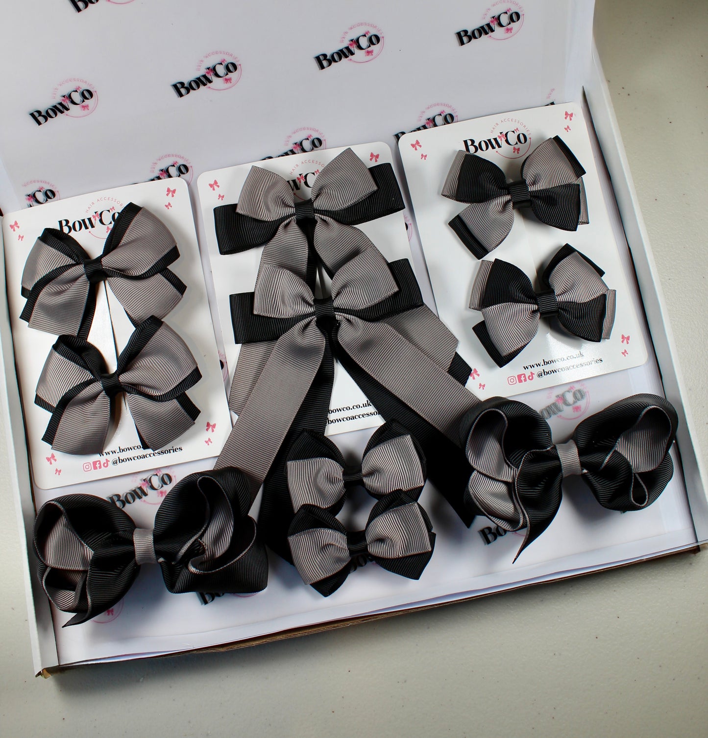 School Bow Bundle Saver - 10 Pack - Black and Grey - Clip