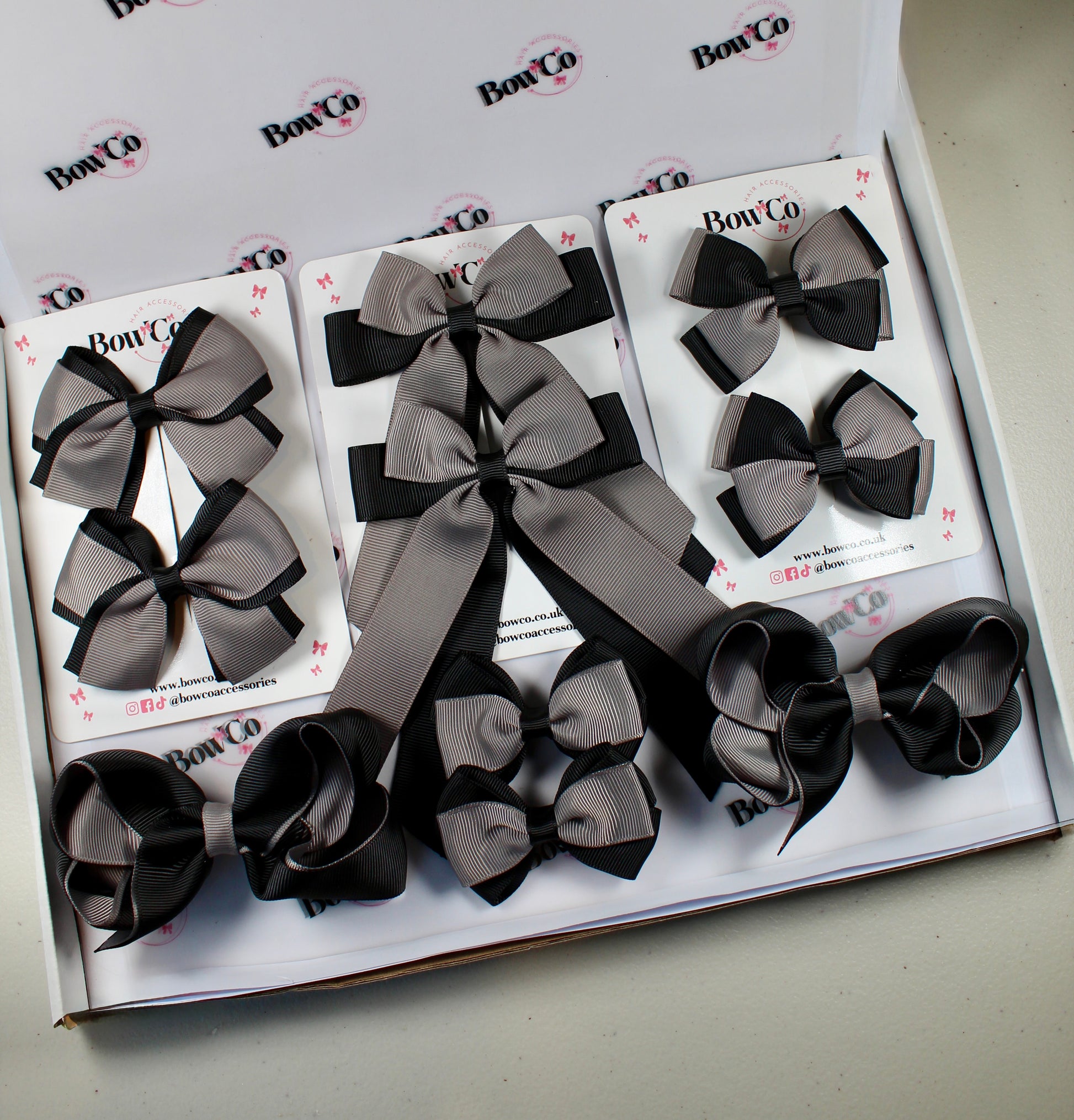 School Bow Bundle Saver - 10 Pack - Black and Grey - Clip