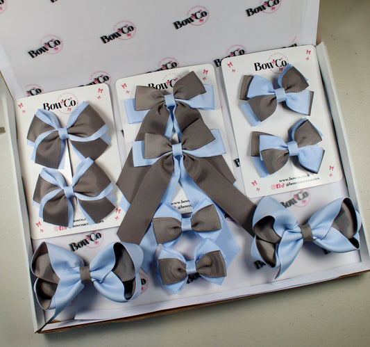 School Bow Bundle Saver - 10 Pack - Bluebell and Grey - Clip