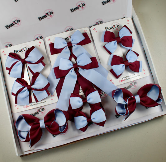 School Bow Bundle Saver - 10 Pack - Burgundy and Bluebell - Clip