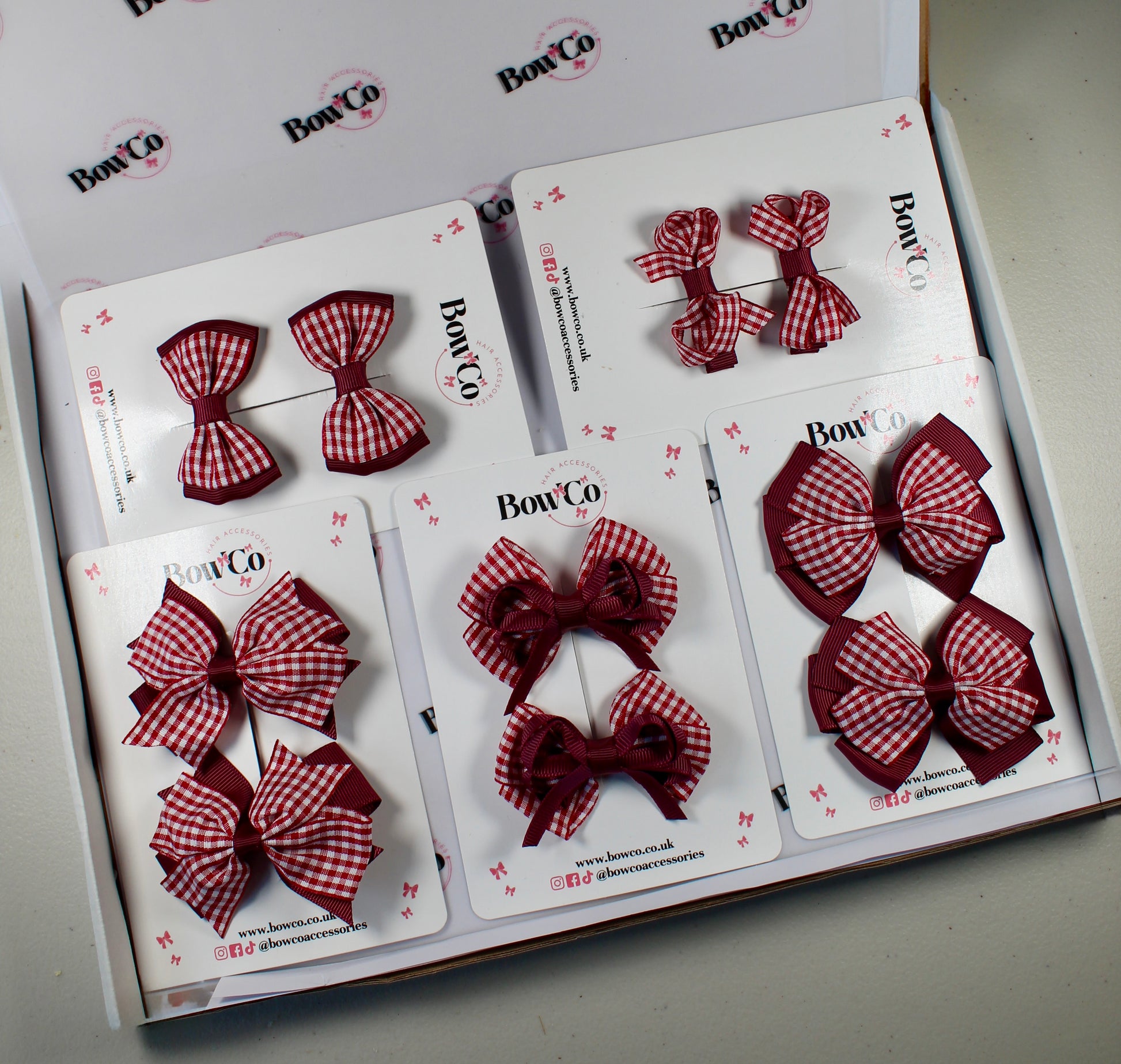 Burgundy Gingham School Bow Bundle – Small/Medium - Clip