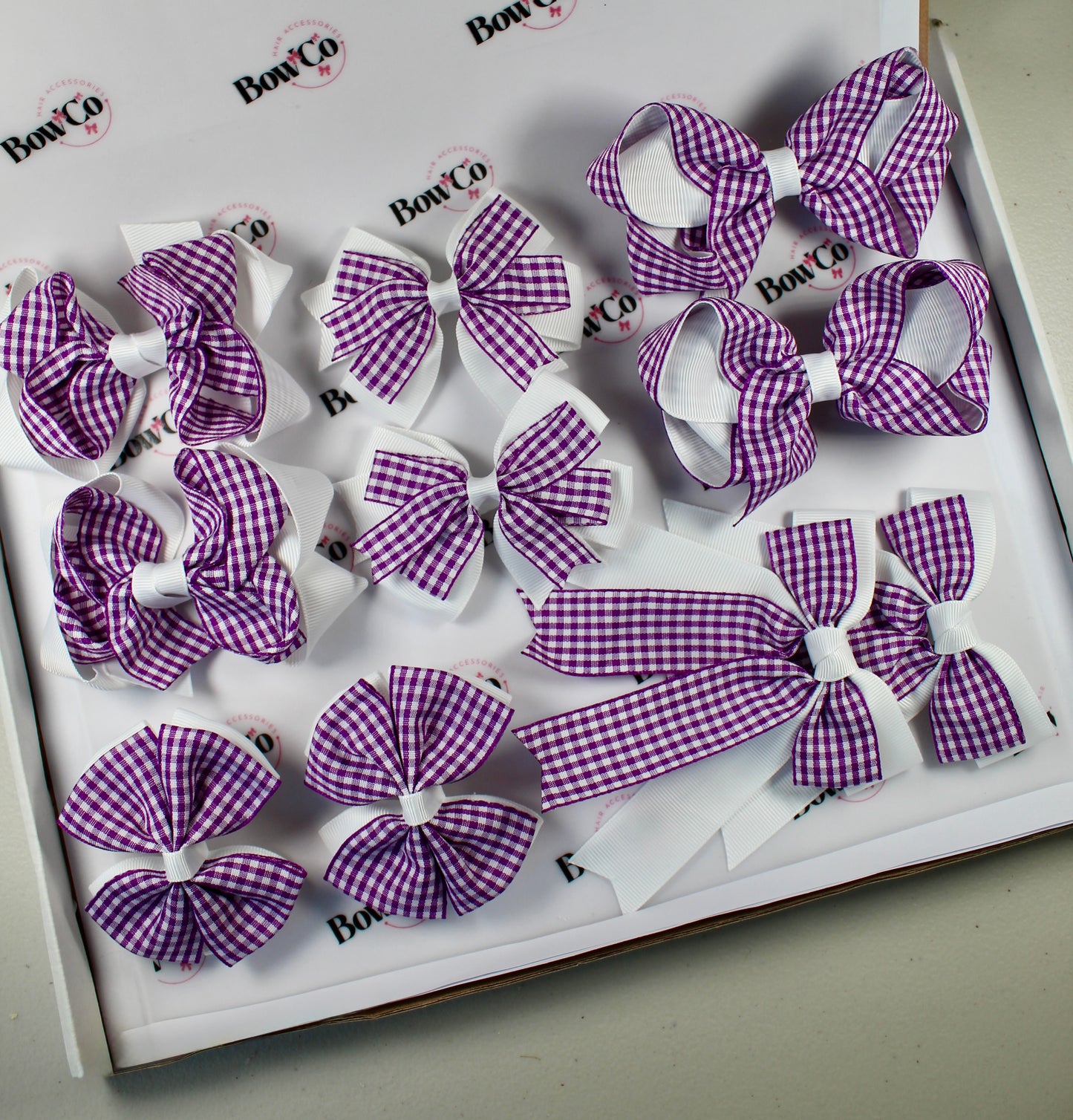 Purple Gingham School Bow Bundle M/L - Clip - 10 Bows