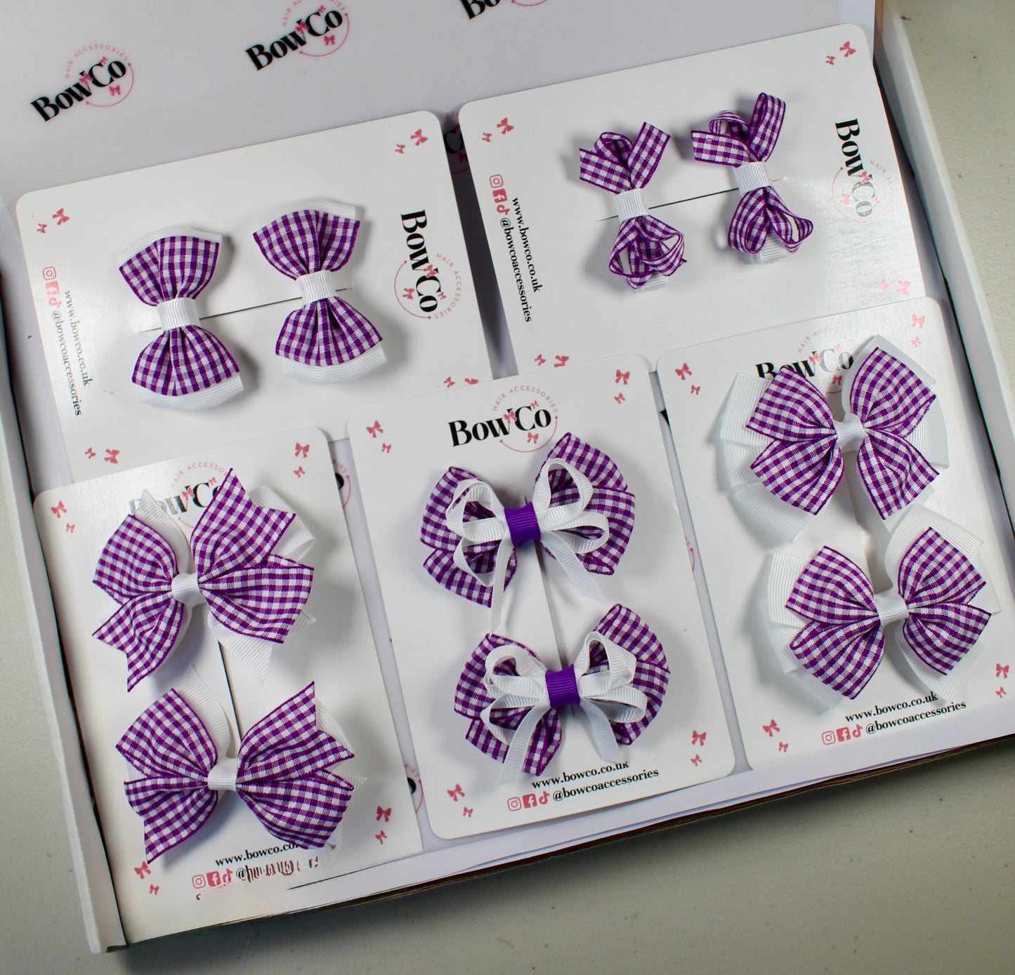 Purple Gingham School Bow Bundle M/L - Clip - 10 Bows