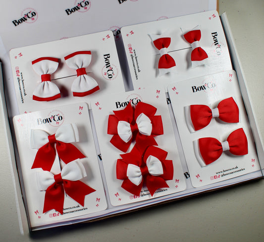 School Bow Bundle Saver - 10 Pack - Red and White - Clip