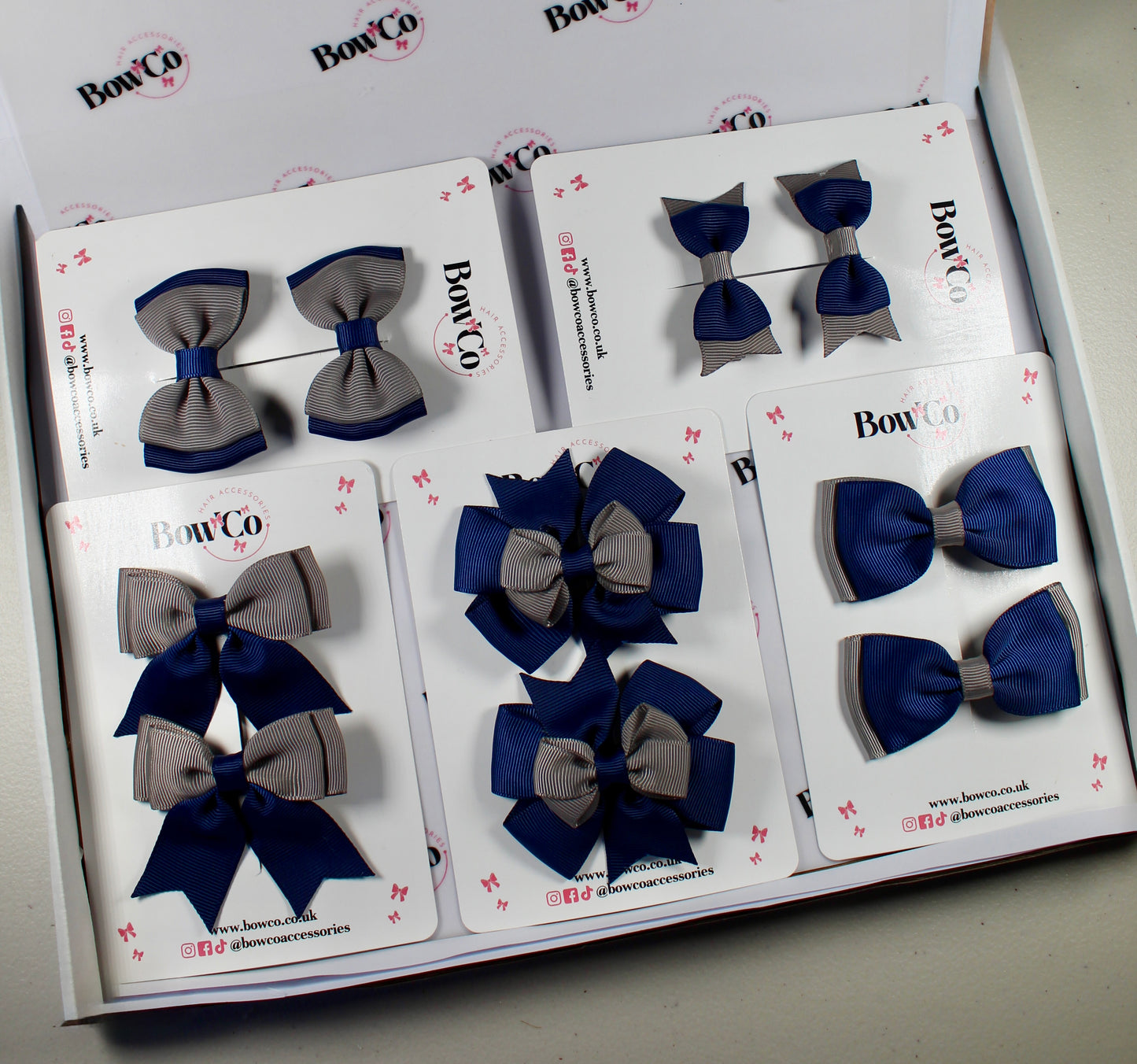 School Bow Bundle Saver - 10 Pack - Navy Blue and Grey - Clip