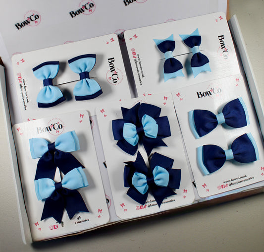 School Bow Bundle Saver - 10 Pack - Navy Blue and Blue Topaz - Clip