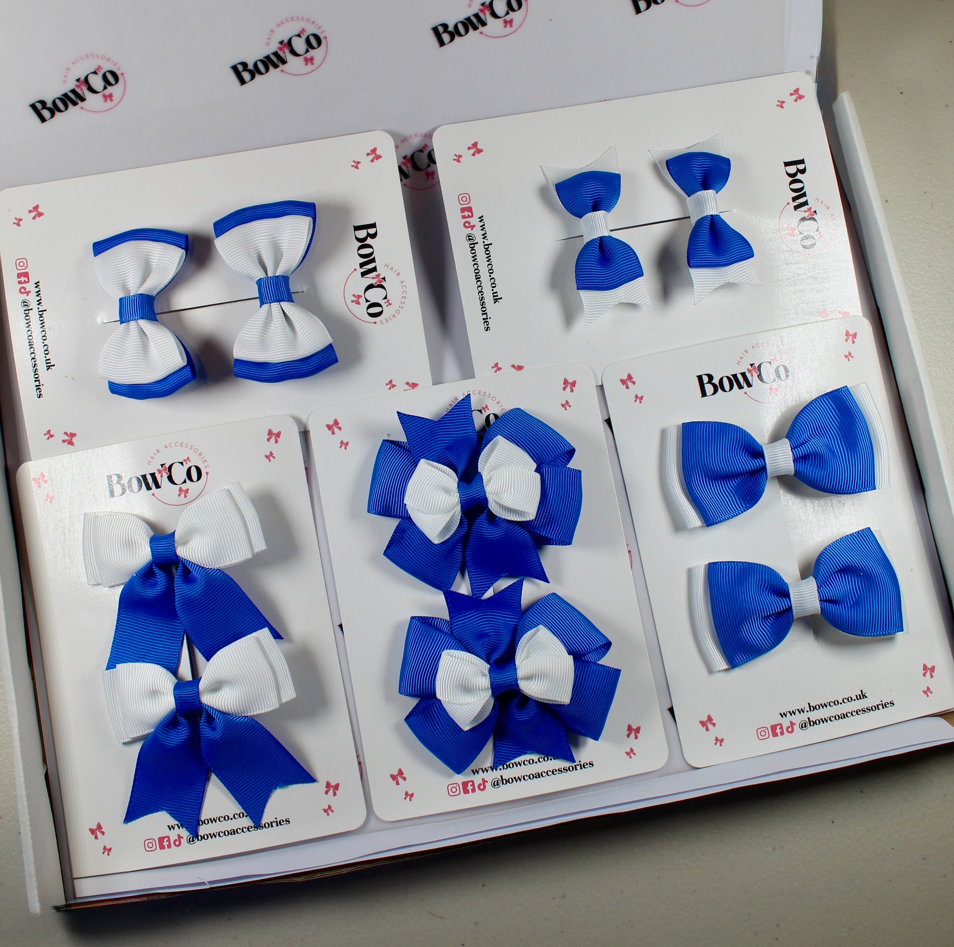 School Bow Bundle Saver - 10 Pack - Royal Blue and White - Clip