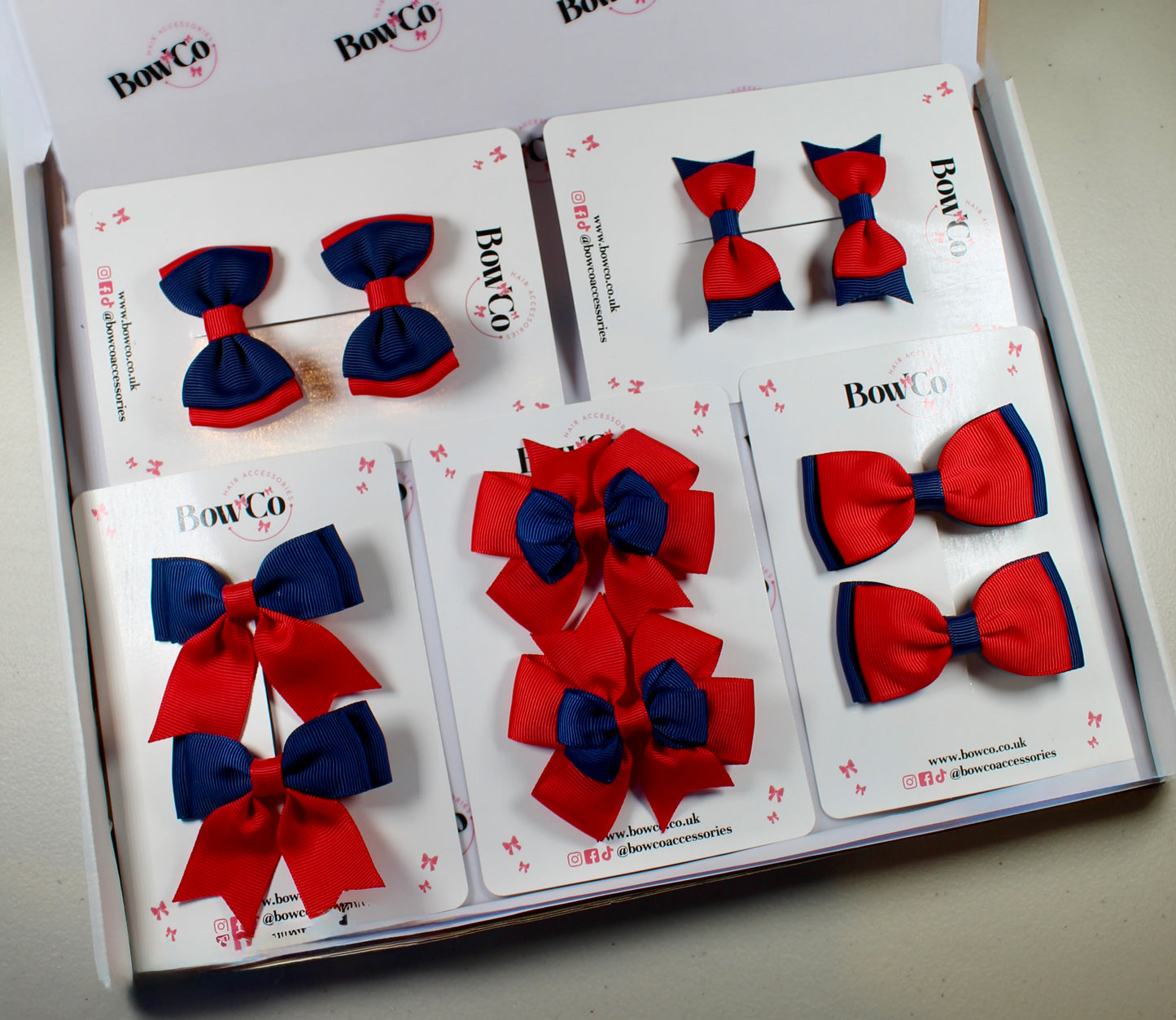 School Bow Bundle Saver - 10 Pack - Navy Blue and Red - Clip
