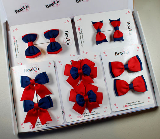 School Bow Bundle Saver - 10 Pack - Navy Blue and Red - Clip