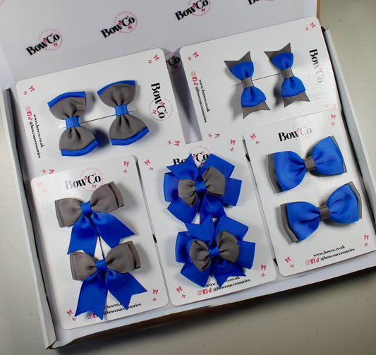 School Bow Bundle Saver - 10 Pack - Royal Blue and Grey - Clip