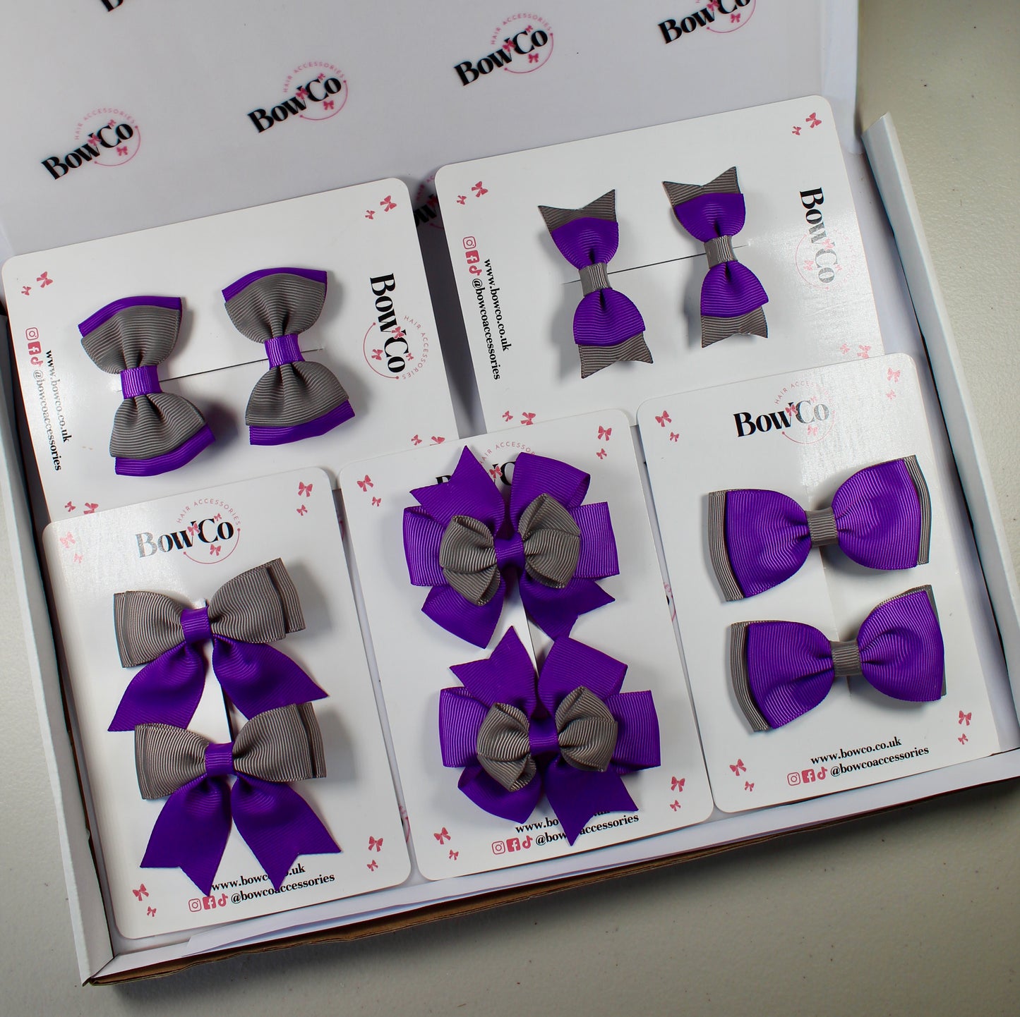 School Bow Bundle Saver - 10 Pack - Purple and Grey - Clip