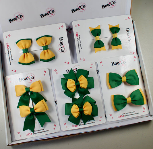 School Bow Bundle Saver - 10 Pack - Green and Yellow - Clip