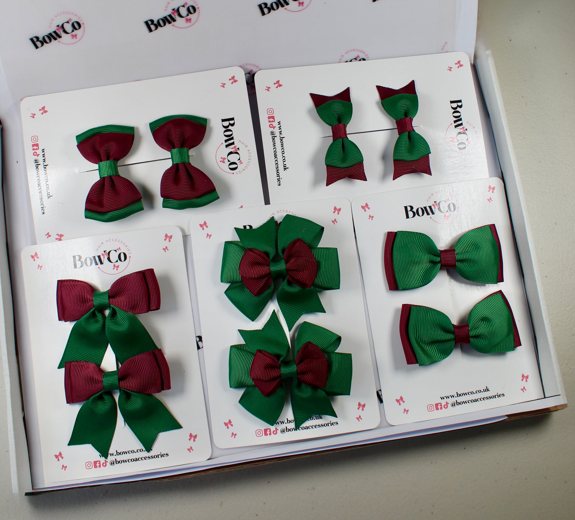 School Bow Bundle Saver - 10 Pack - Burgundy and Green - Clip