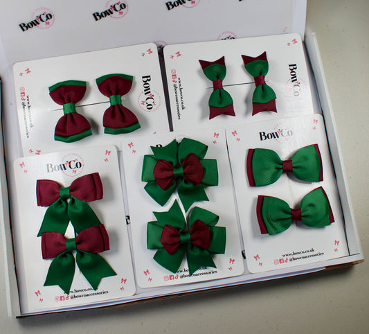 School Bow Bundle Saver - 10 Pack - Burgundy and Green - Clip