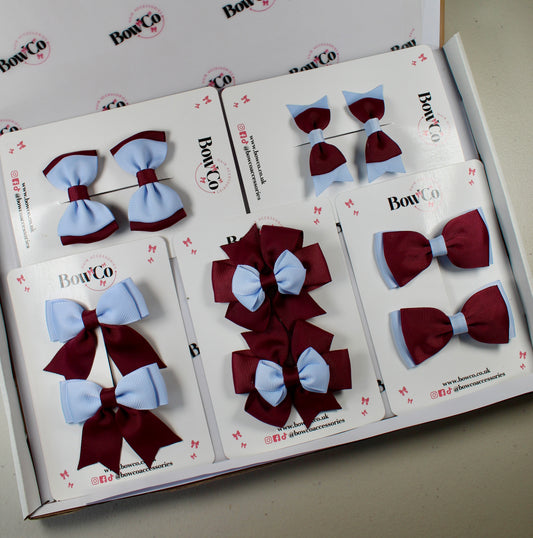 School Bow Bundle Saver - 10 Pack - Burgundy and Bluebell - Clip