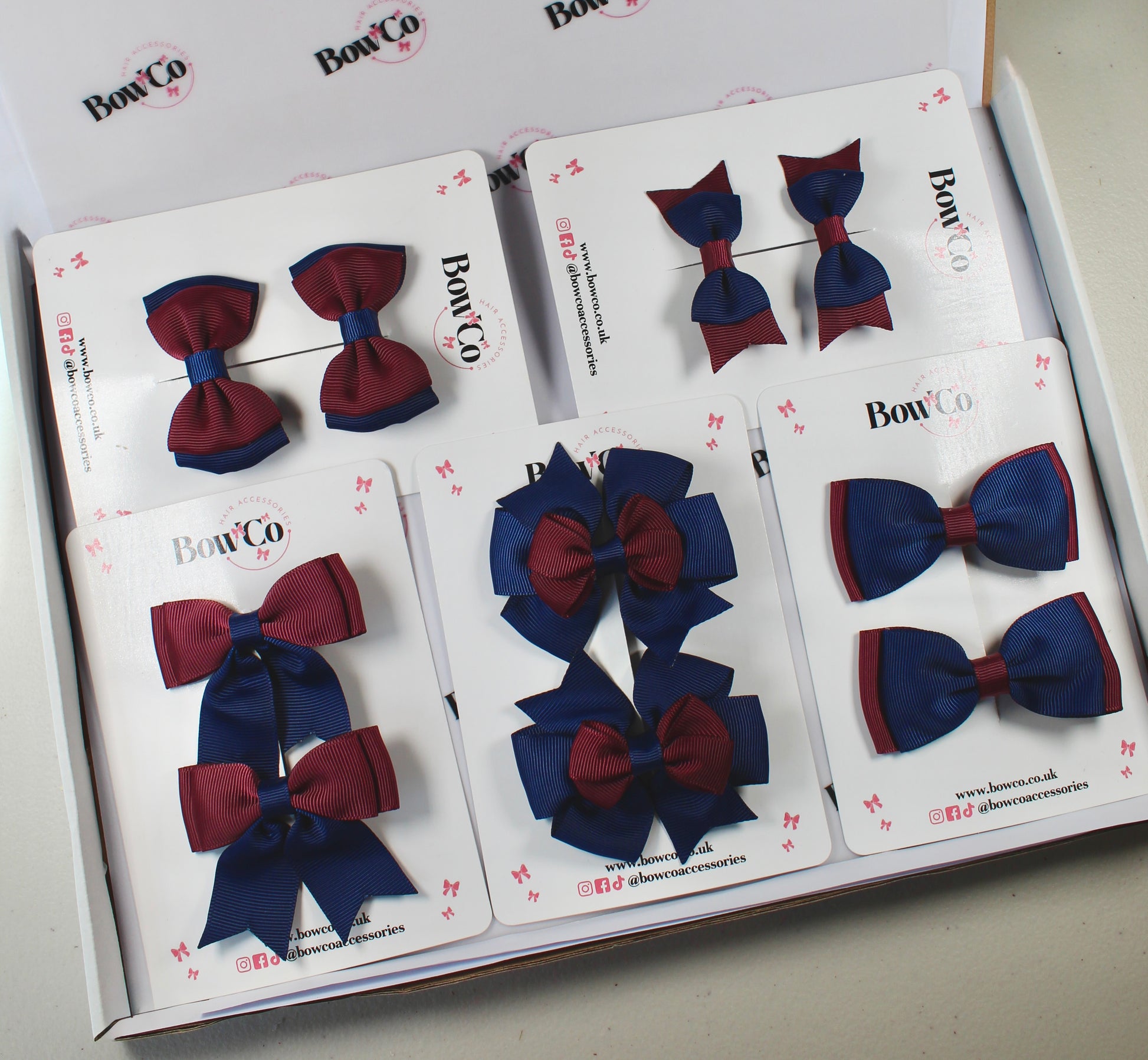 School Bow Bundle Saver - 10 Pack - Burgundy and Navy Blue - Clip