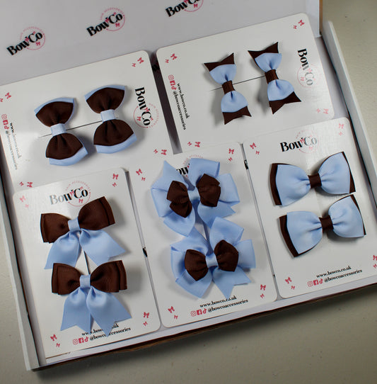 School Bow Bundle Saver - 10 Pack - Bluebell and Brown - Clip