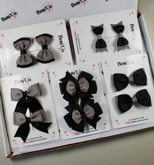 School Bow Bundle Saver - 10 Pack - Black and Grey - Clip