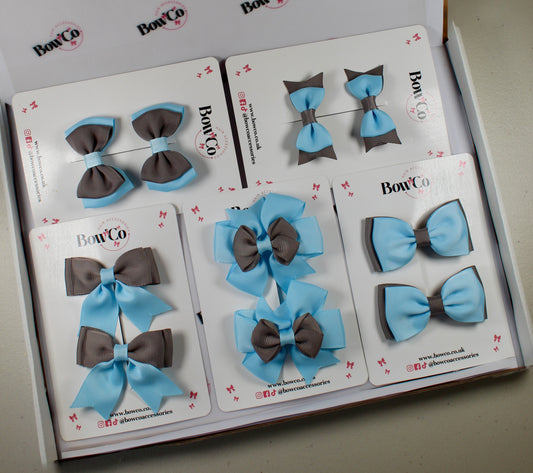 School Bow Bundle Saver - 10 Pack - Blue Topaz and Grey - Clip