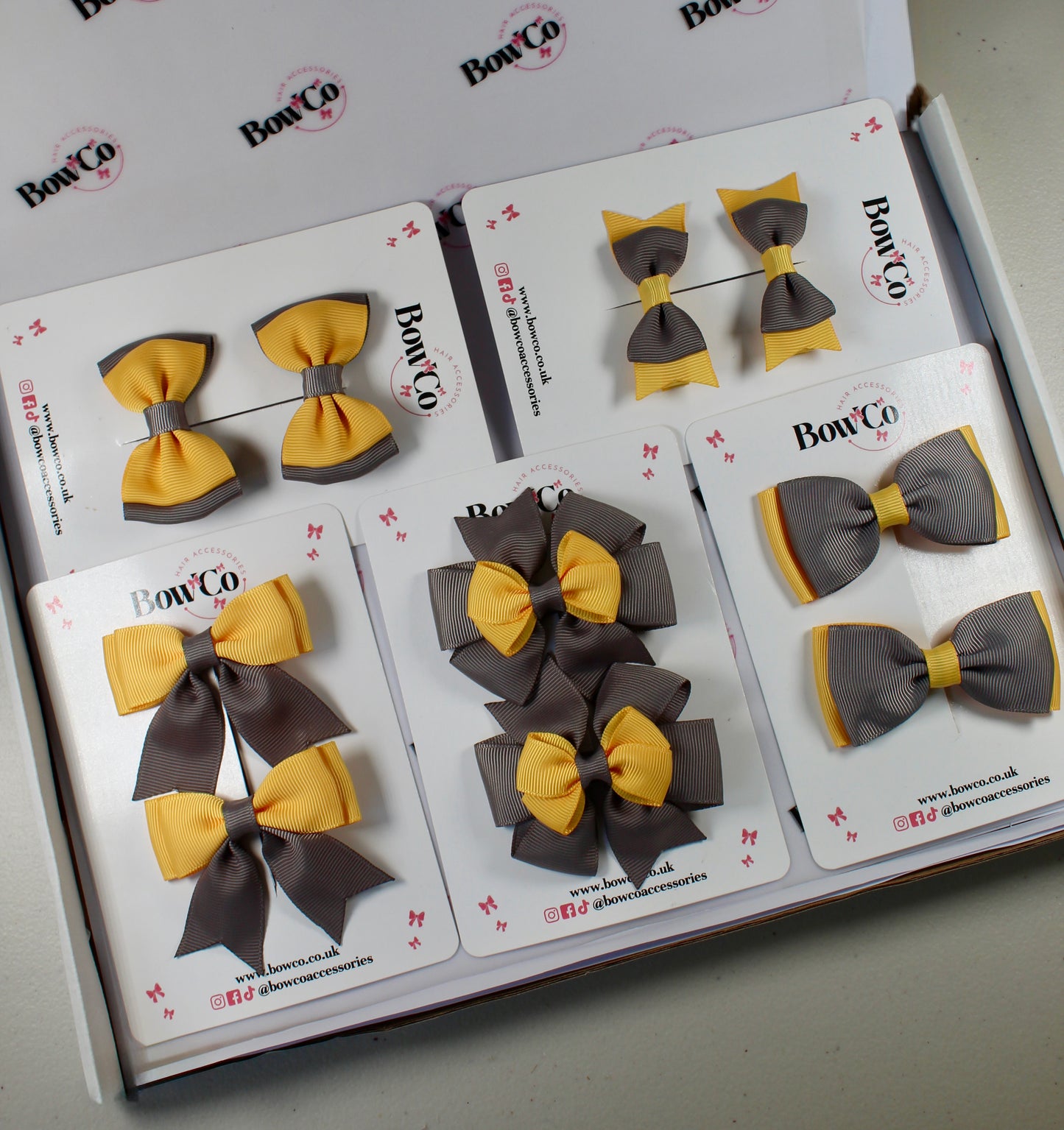 School Bow Bundle Saver - 10 Pack - Grey and Yellow - Clip