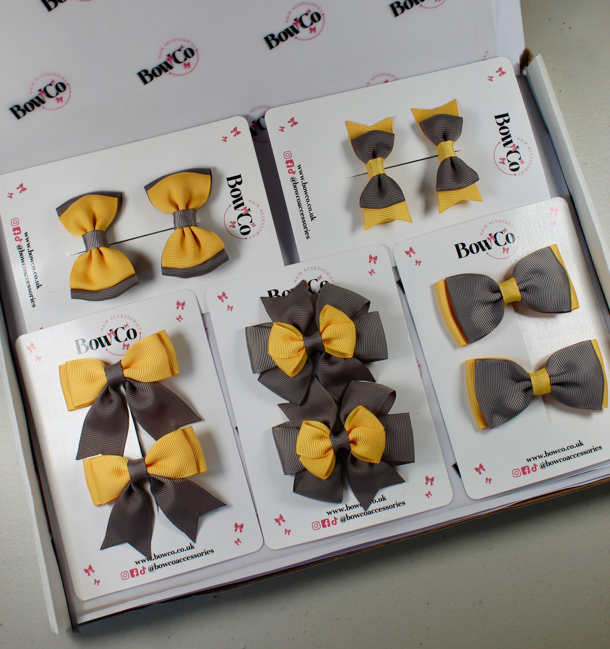 School Bow Bundle Saver - 10 Pack - Grey and Yellow - Clip
