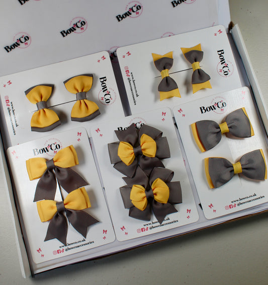 School Bow Bundle Saver - 10 Pack - Grey and Yellow - Clip