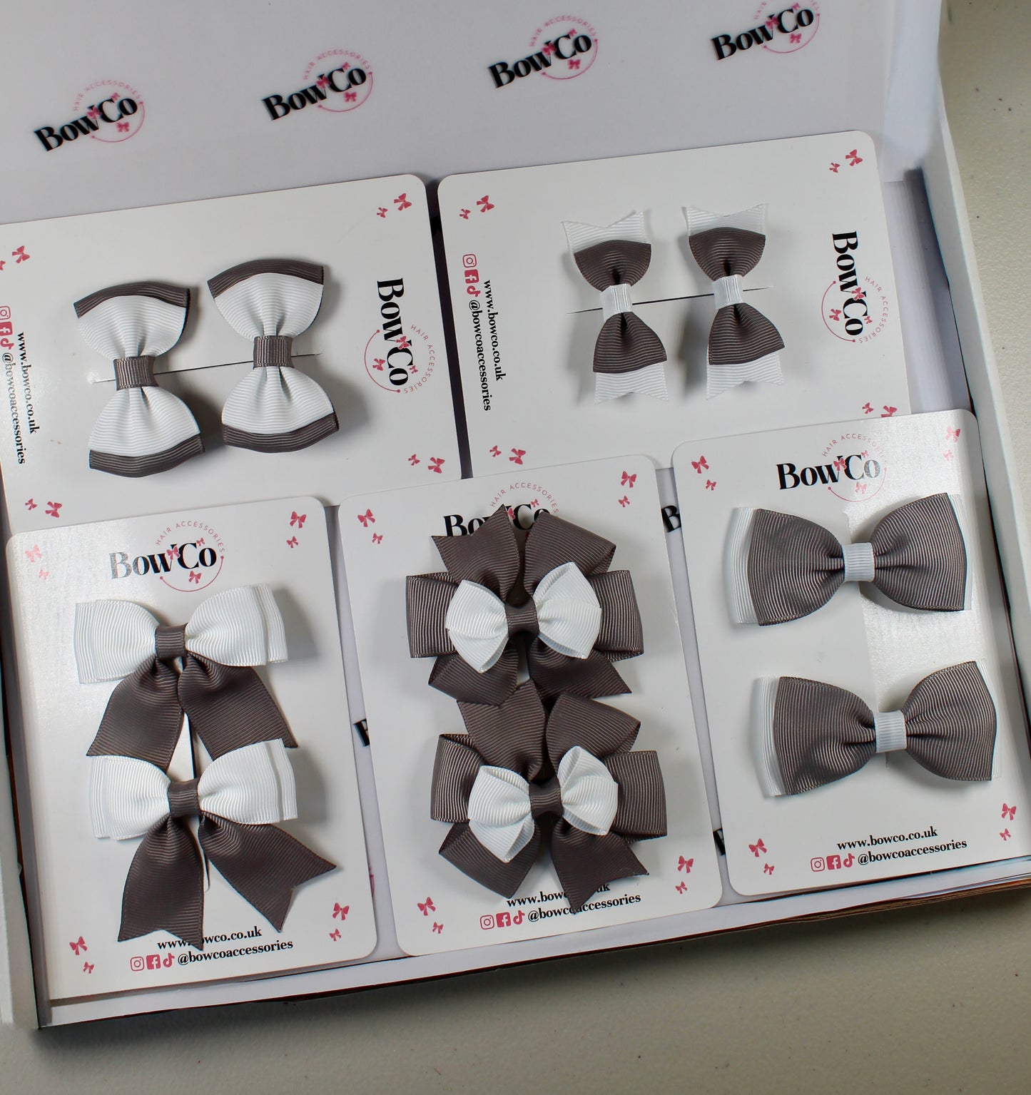 School Bow Bundle Saver - 10 Pack - Grey and White - Clip