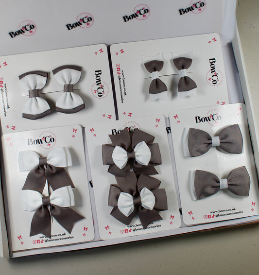 School Bow Bundle Saver - 10 Pack - Grey and White - Clip