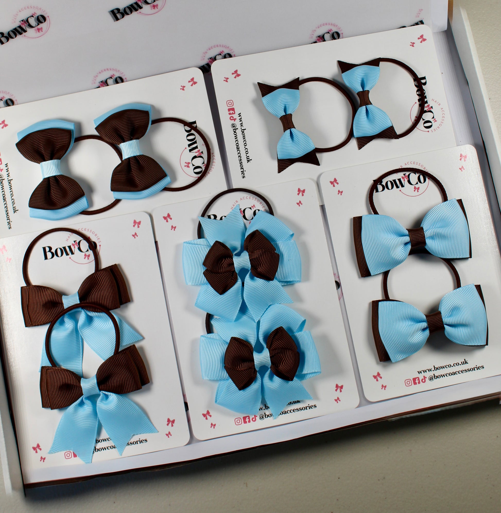 School Bow Bundle Saver - 10 Pack - Blue Topaz and Brown - Elastic