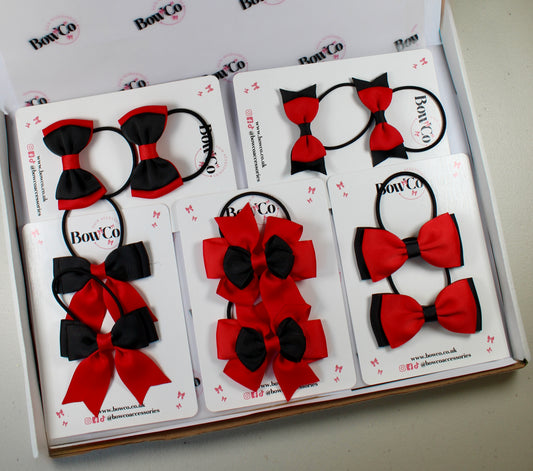School Bow Bundle Saver - 10 Pack - Red and Black - Elastic