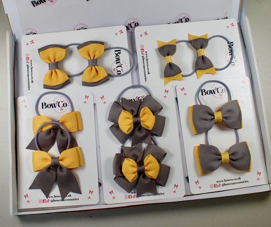School Bow Bundle Saver - 10 Pack - Grey and Yellow - Elastic