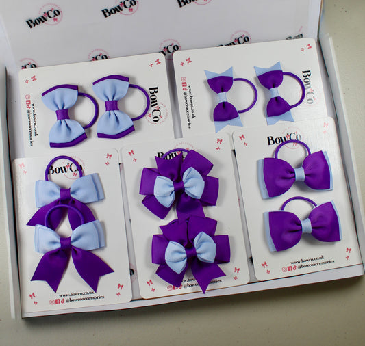 School Bow Bundle Saver - 10 Pack - Purple and Bluebell - Elastic