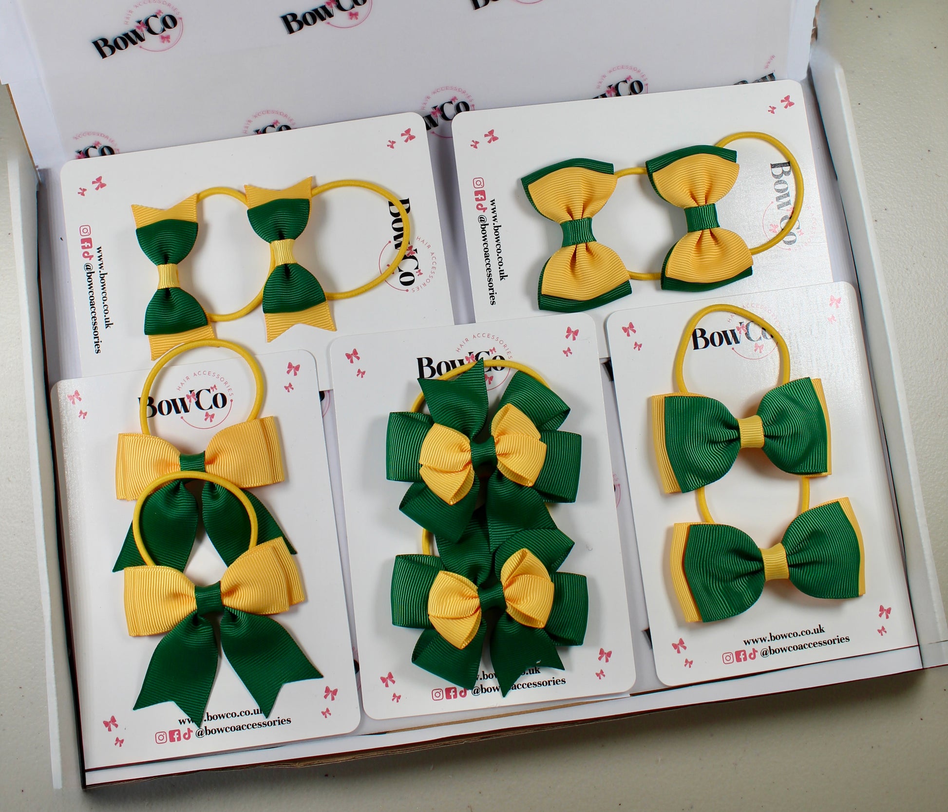 School Bow Bundle Saver - 10 Pack - Green and Yellow - Elastic