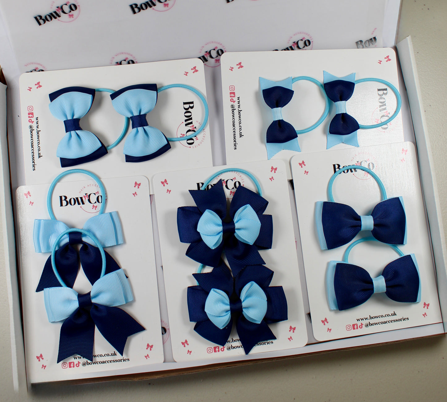 School Bow Bundle Saver - 10 Pack - Navy Blue and Blue Topaz - Elastic