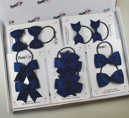 School Bow Bundle Saver - 10 Pack - Navy Blue - Elastic