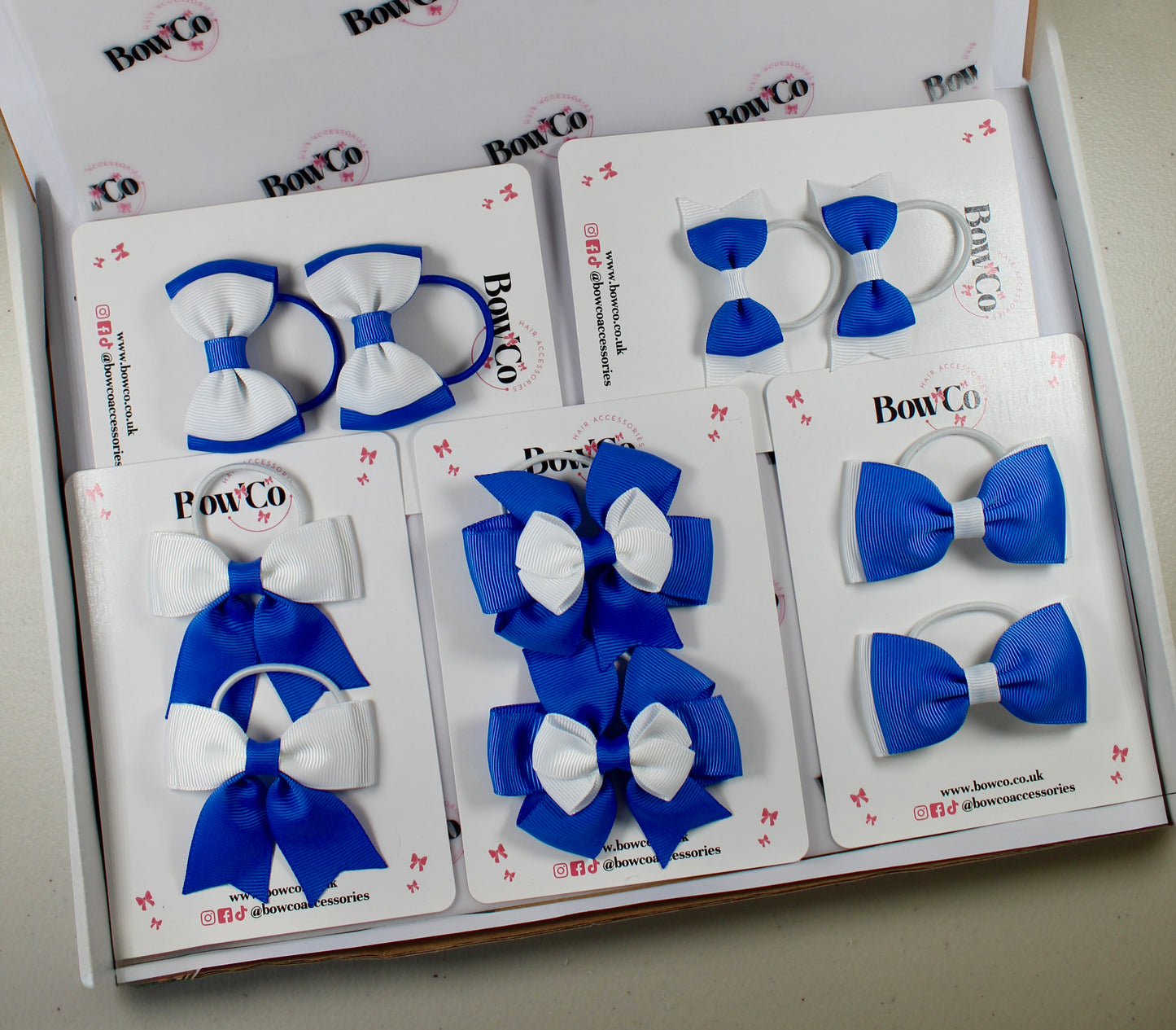 School Bow Bundle Saver - 10 Pack - Royal Blue and White - Elastic