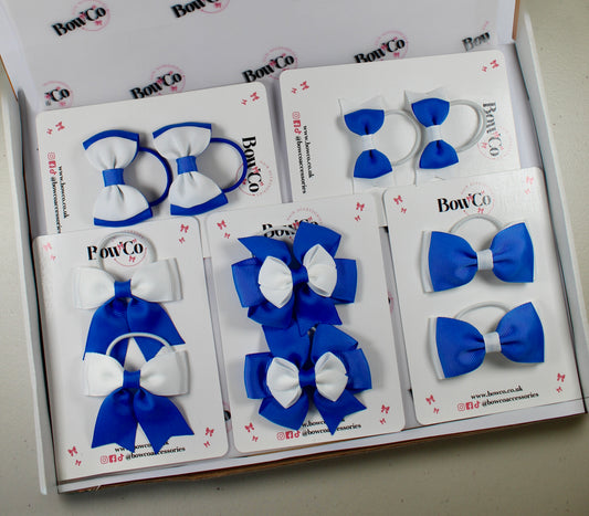 School Bow Bundle Saver - 10 Pack - Royal Blue and White - Elastic